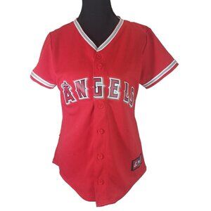 NWT Majestic  MLB Los Angeles Angels Jersey Sz Small Women's  Red Blank